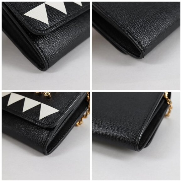 FENDI Chain Long Wallet Leather Black Gold Auth 140694M - Picture 14 of 16